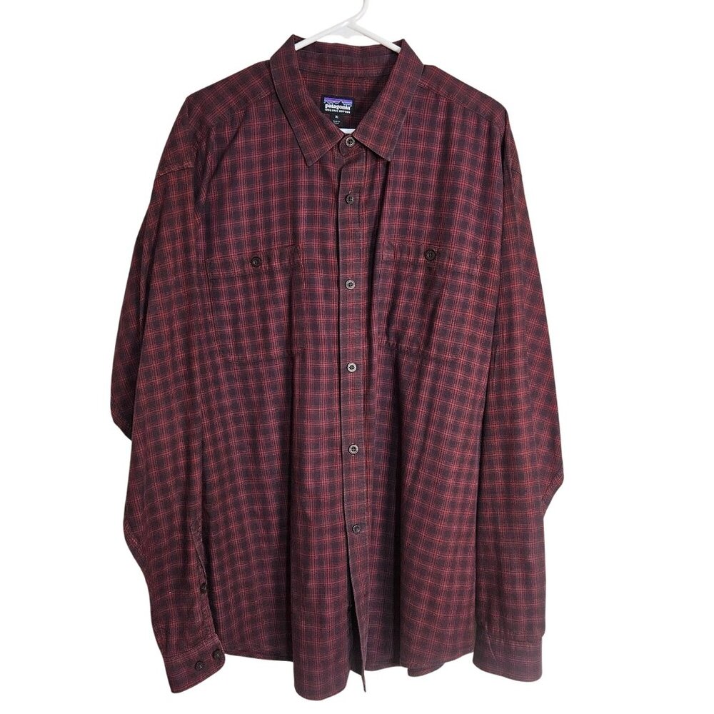 Vintage Patagonia Men's Red Plaid Organic Cotton Button-Up Long-Sleeve Shirt XL